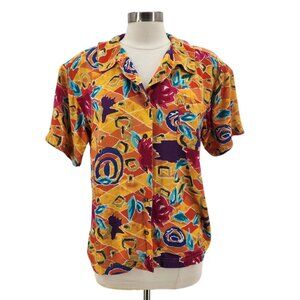 Vintage Bugle Boy Classics Womens Medium Top Multicolor Retro Floral Button